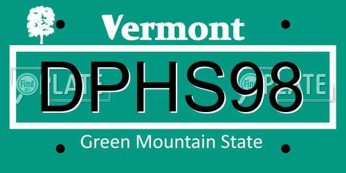 DPHS98 Vermont License Plate