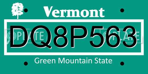 DQ8P563 Vermont License Plate
