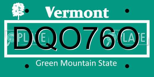 DQO76O Vermont License Plate