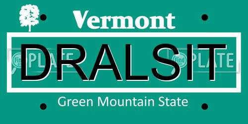 DRALSIT Vermont License Plate