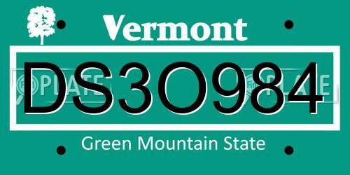 DS3O984 Vermont License Plate