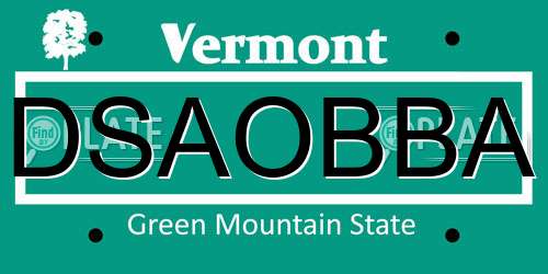 DSAOBBA Vermont License Plate