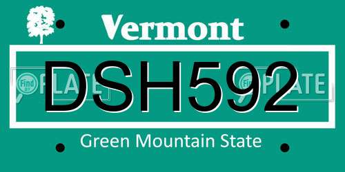DSH592 Vermont License Plate