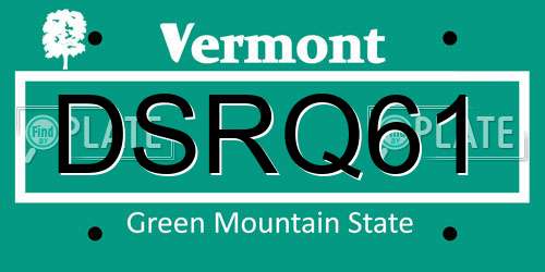 DSRQ61 Vermont License Plate