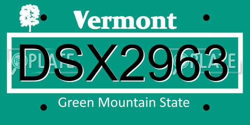 DSX2963 Vermont License Plate