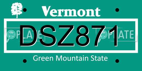 DSZ871 Vermont License Plate