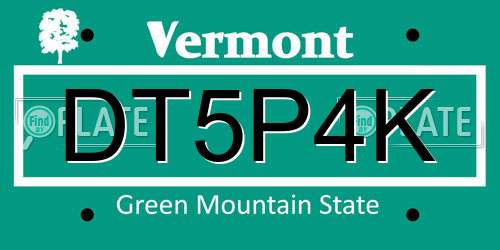 DT5P4K Vermont License Plate
