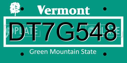 DT7G548 Vermont License Plate