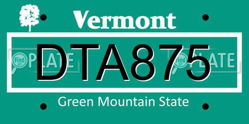 DTA875 Vermont License Plate