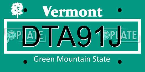 DTA91J Vermont License Plate