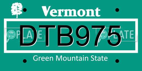 DTB975 Vermont License Plate