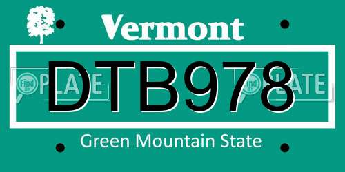 DTB978 Vermont License Plate
