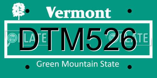 DTM526 Vermont License Plate