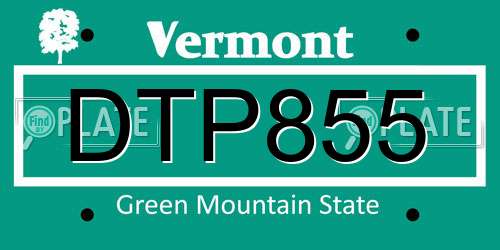 DTP855 Vermont License Plate