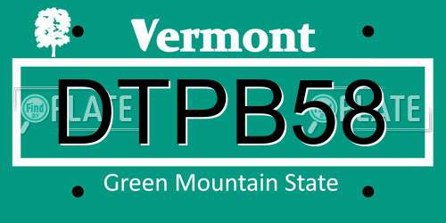 DTPB58 Vermont License Plate