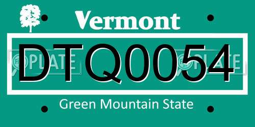 DTQ0054 Vermont License Plate