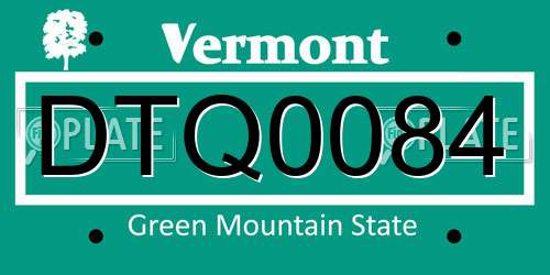 DTQ0084 Vermont License Plate