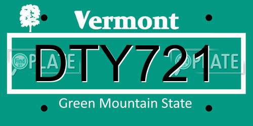 DTY721 Vermont License Plate