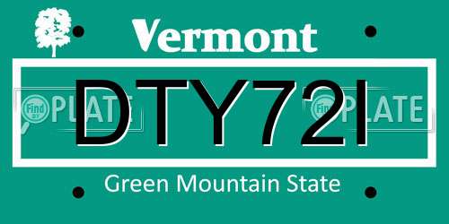 DTY72I Vermont License Plate
