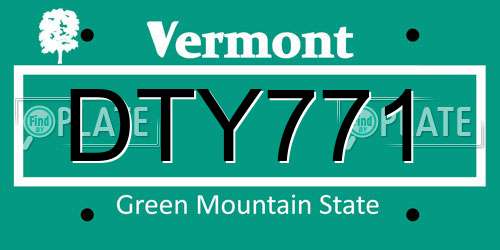 DTY771 Vermont License Plate