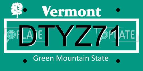 DTYZ71 Vermont License Plate
