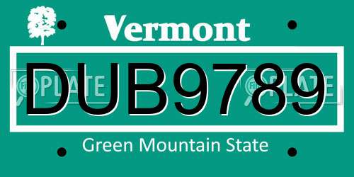 DUB9789 Vermont License Plate