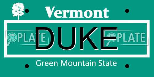 DUKE Vermont License Plate