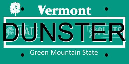 DUNSTER Vermont License Plate