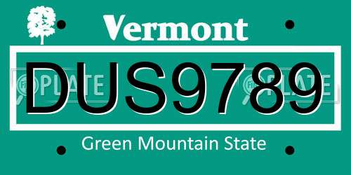 DUS9789 Vermont License Plate