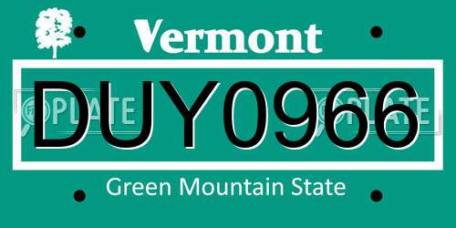 DUY0966 Vermont License Plate