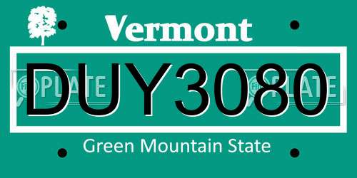 DUY3080 Vermont License Plate
