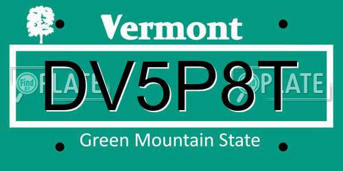 DV5P8T Vermont License Plate