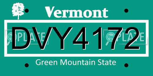 DVY4172 Vermont License Plate