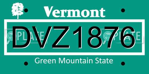 DVZ1876 Vermont License Plate