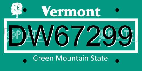 DW67299 Vermont License Plate