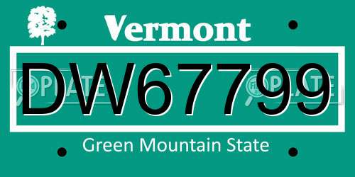DW67799 Vermont License Plate
