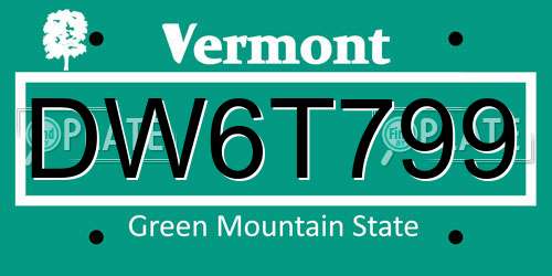 DW6T799 Vermont License Plate