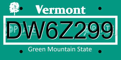 DW6Z299 Vermont License Plate