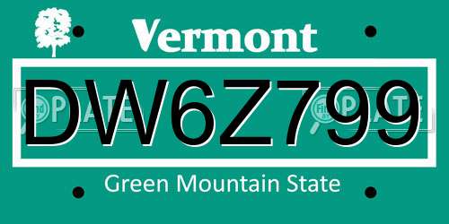 DW6Z799 Vermont License Plate