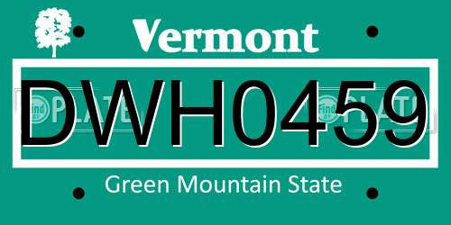 DWH0459 Vermont License Plate