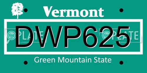 DWP625 Vermont License Plate