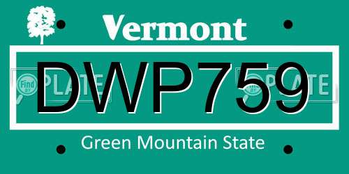 DWP759 Vermont License Plate