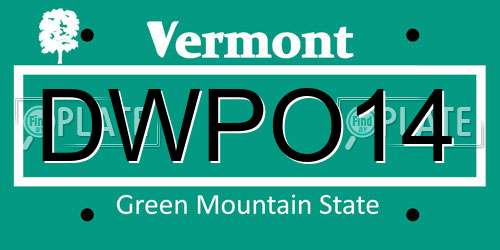 DWPO14 Vermont License Plate