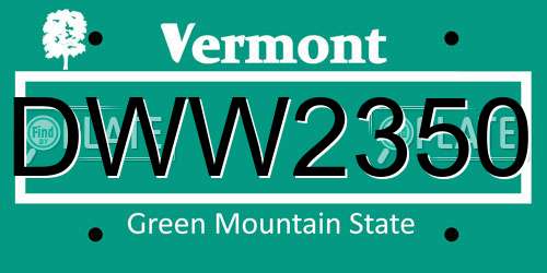 DWW2350 Vermont License Plate