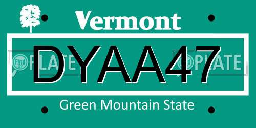 DYAA47 Vermont License Plate