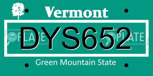 DYS652 Vermont License Plate