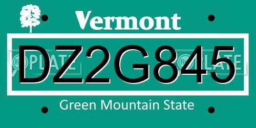 DZ2G845 Vermont License Plate