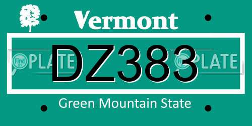 DZ383 Vermont License Plate