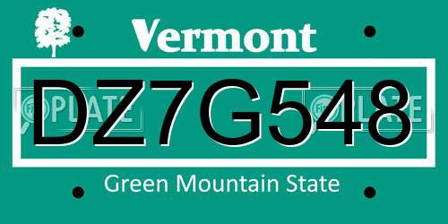 DZ7G548 Vermont License Plate