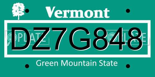 DZ7G848 Vermont License Plate